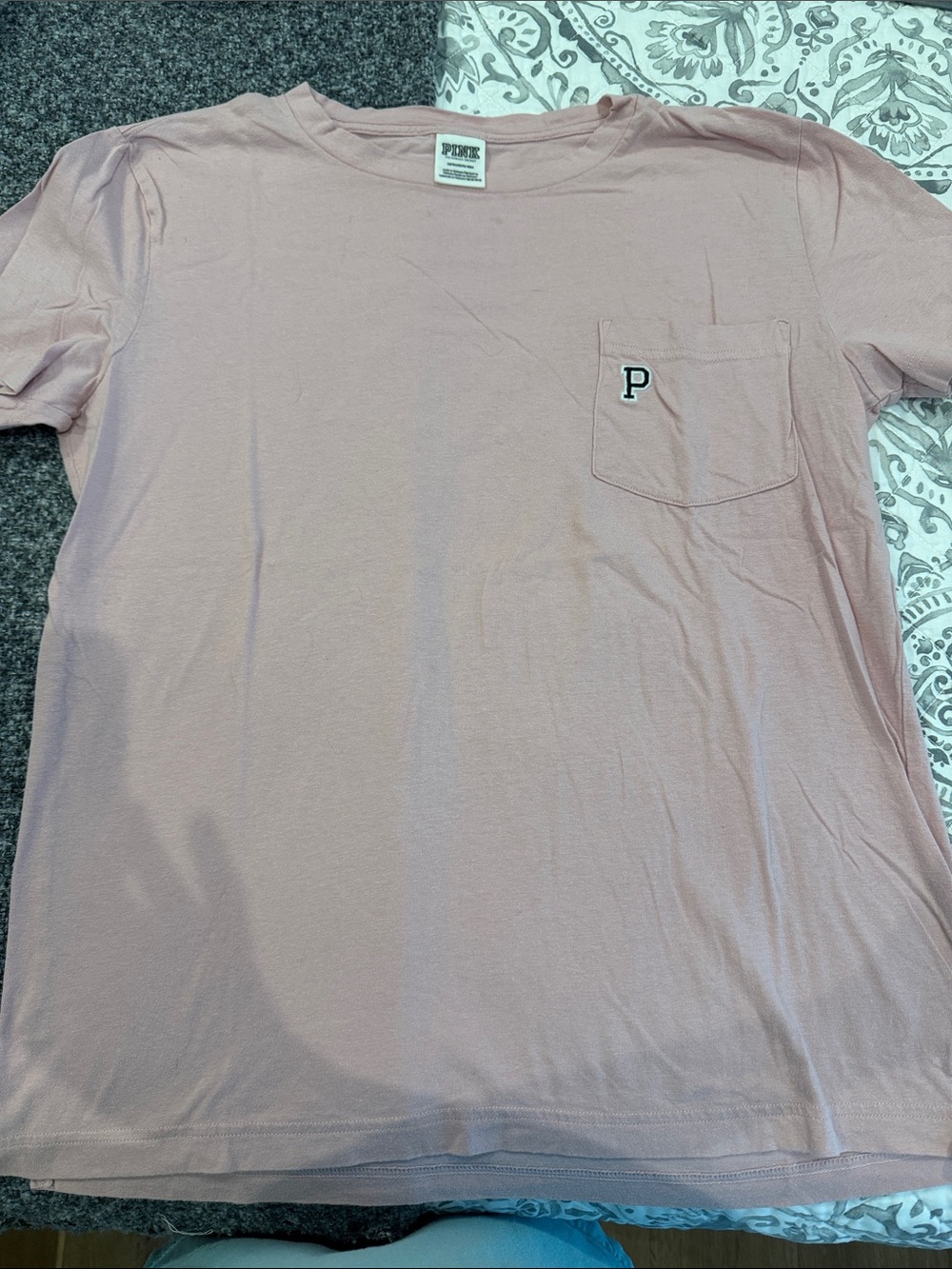 PINK Victoria's Secret Light Pink Pocket Tee with 'P' Patch